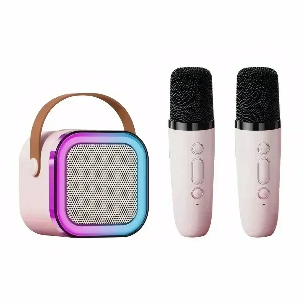 K12 Wireless Bluetooth Speaker Multifunction with 2 Microphone Mic RGB Portable Music Player Karaoke Machine for Child Home Gift