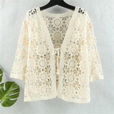 Outerwears Jackets Knitted Sunscreen Clothing Women's Summer  Loose Cardigan V-neck and Cropped Sleeve air Conditioning Shirt