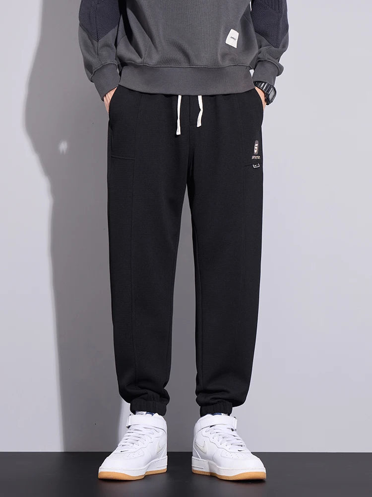 New Men's Waffle Casual Pants Elastic Waist Straight Harem Pants Comfortable Stretch Sweatpants Fashion Embroidery Male Trousers