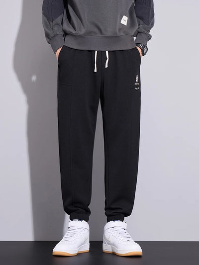New Men's Waffle Casual Pants Elastic Waist Straight Harem Pants Comfortable Stretch Sweatpants Fashion Embroidery Male Trousers