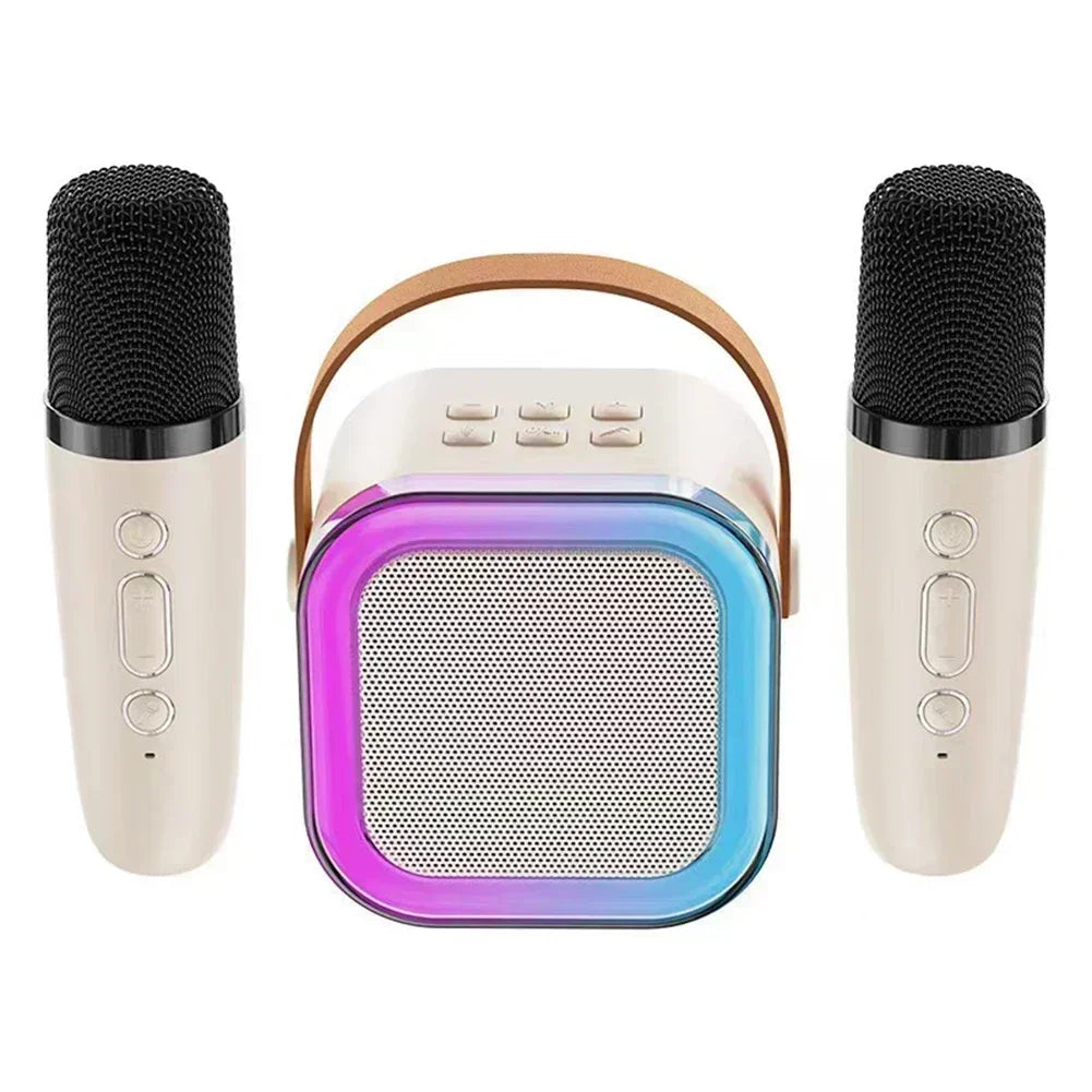 K12 Wireless Bluetooth Speaker Multifunction with 2 Microphone Mic RGB Portable Music Player Karaoke Machine for Child Home Gift