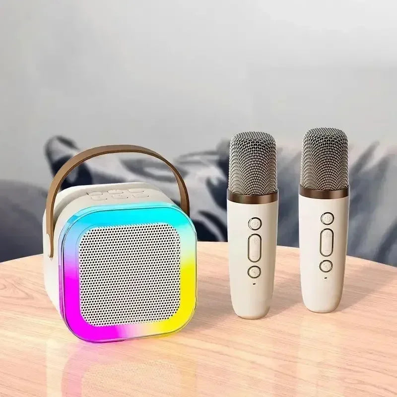 K12 Wireless Bluetooth Speaker Multifunction with 2 Microphone Mic RGB Portable Music Player Karaoke Machine for Child Home Gift