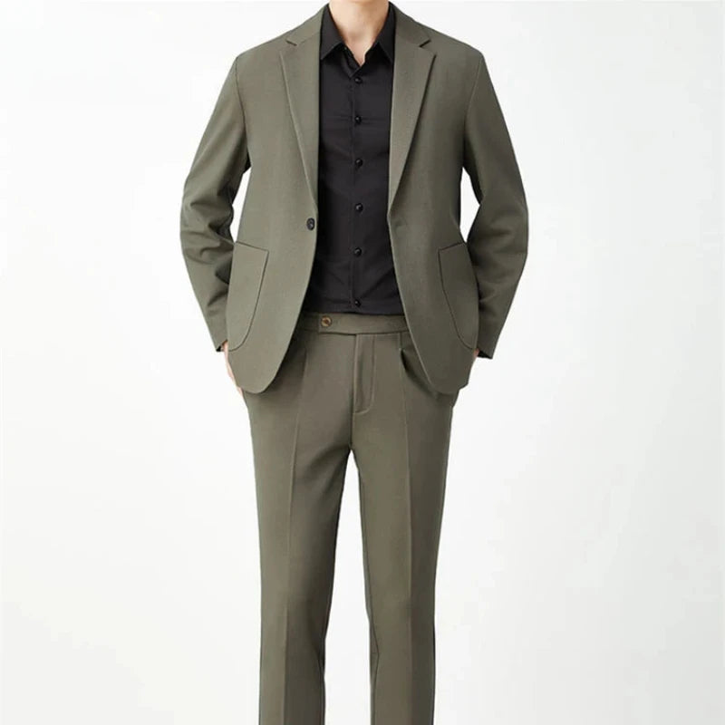 Casual 2 Piece Outfit Set Male Formal Full Men's Suits and Blazers Solid Color Dress Luxury Spring Autumn Gentleman Ceremony