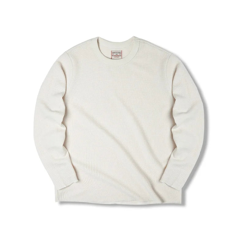 Maden Workwear Japanese Vintage Heavyweight 300g Waffle Round Neck T-shirt Sweater Long Sleeve Shirt For Men