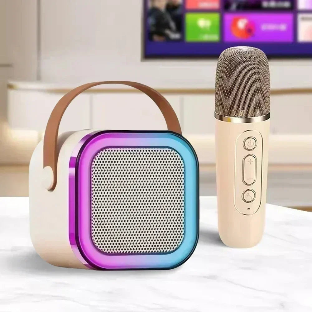K12 Wireless Bluetooth Speaker Multifunction with 2 Microphone Mic RGB Portable Music Player Karaoke Machine for Child Home Gift