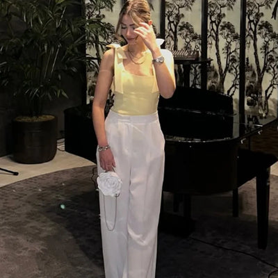 TRAF Yellow Crop Top Women Summer Sleeveelss Butterfly Top Woman Cuteore Bow White Camisole Top Backless Women's Tanks Top 088