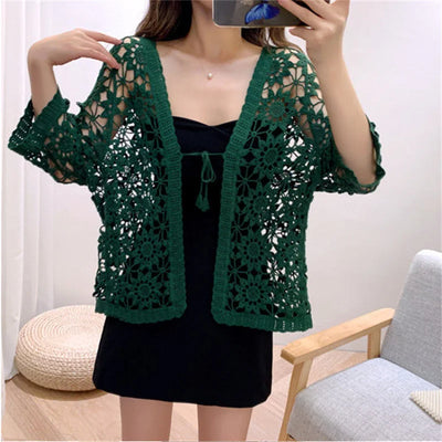 Outerwears Jackets Knitted Sunscreen Clothing Women's Summer  Loose Cardigan V-neck and Cropped Sleeve air Conditioning Shirt