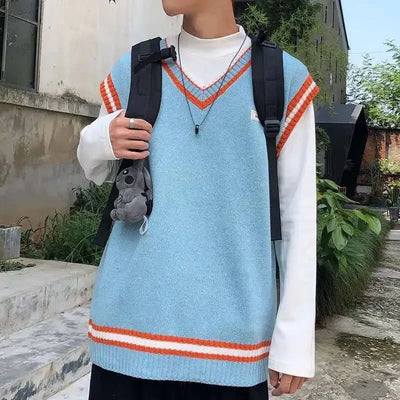 Waistcoat Loose Fit Sweater Man V Neck Sleeveless Streetwear New In Knit Vests for Men Designer High Quality Clothing Deals 2024