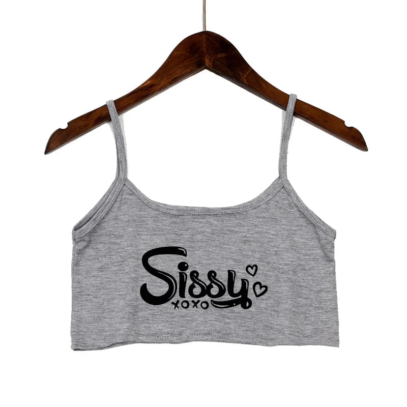 SISSY Letters Top Women Summer Sling Tube Top Sexy Seamless Sexy Sleeveless Tank Top Summer Camis Backless Camisole Crop Top