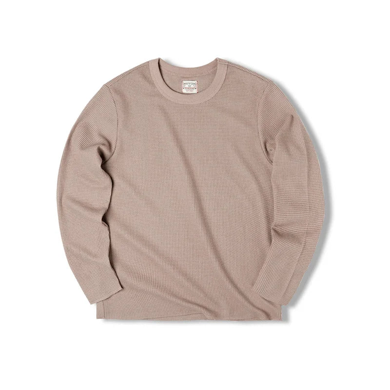 Maden Workwear Japanese Vintage Heavyweight 300g Waffle Round Neck T-shirt Sweater Long Sleeve Shirt For Men