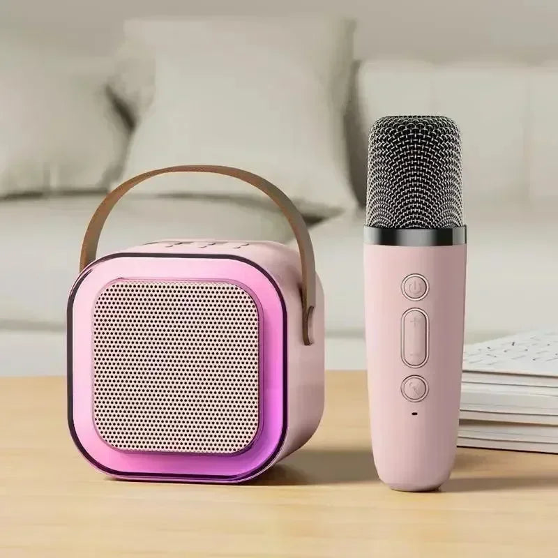 K12 Wireless Bluetooth Speaker Multifunction with 2 Microphone Mic RGB Portable Music Player Karaoke Machine for Child Home Gift