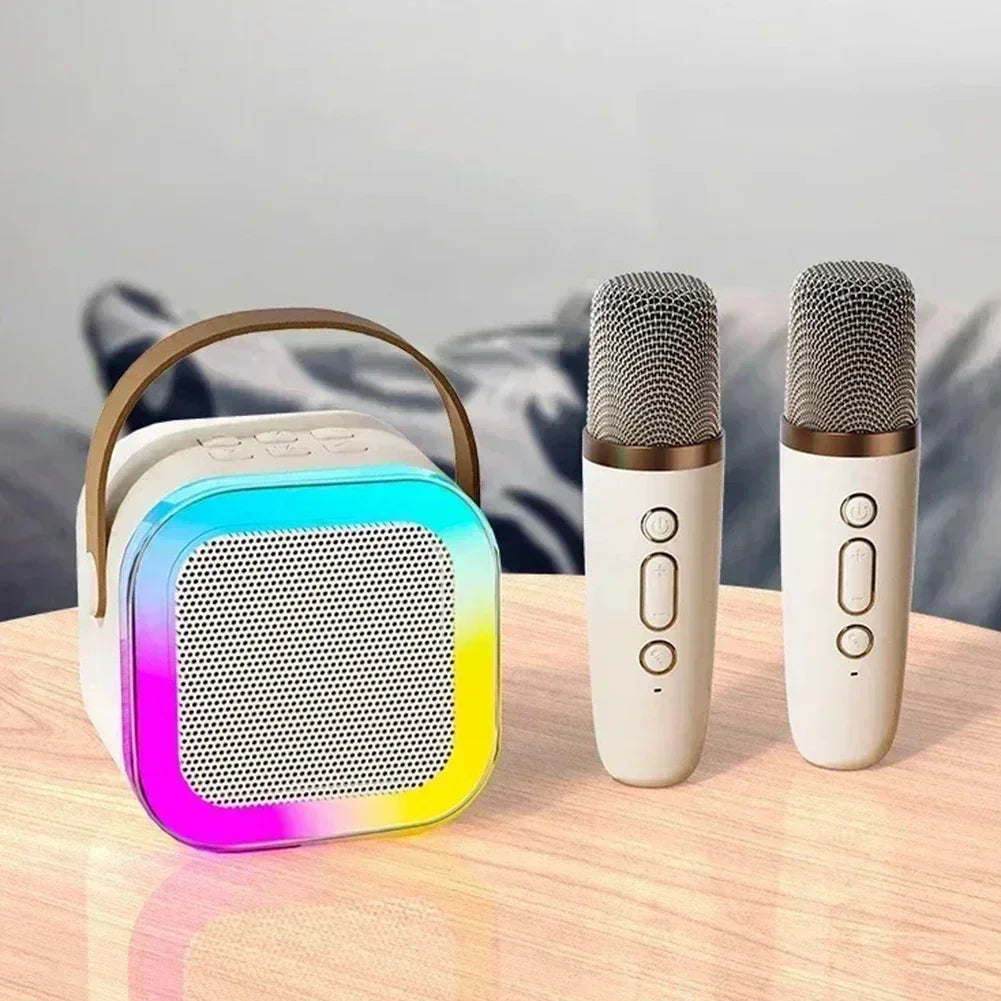 K12 Wireless Bluetooth Speaker Multifunction with 2 Microphone Mic RGB Portable Music Player Karaoke Machine for Child Home Gift