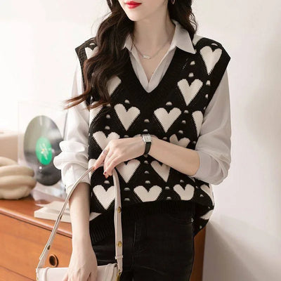 Fashion Women Vest Autumn Outerwear 2024 New Knitted Women's Autumn and Winter Sweater Korean Style V Collar Coat