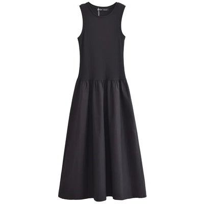 TRAF Women's Dress Knit Long Dresses Summer Female Black Khaki Maxi Sundress Patchwork O-Neck Sleeveless Vestidos Casual Dresses