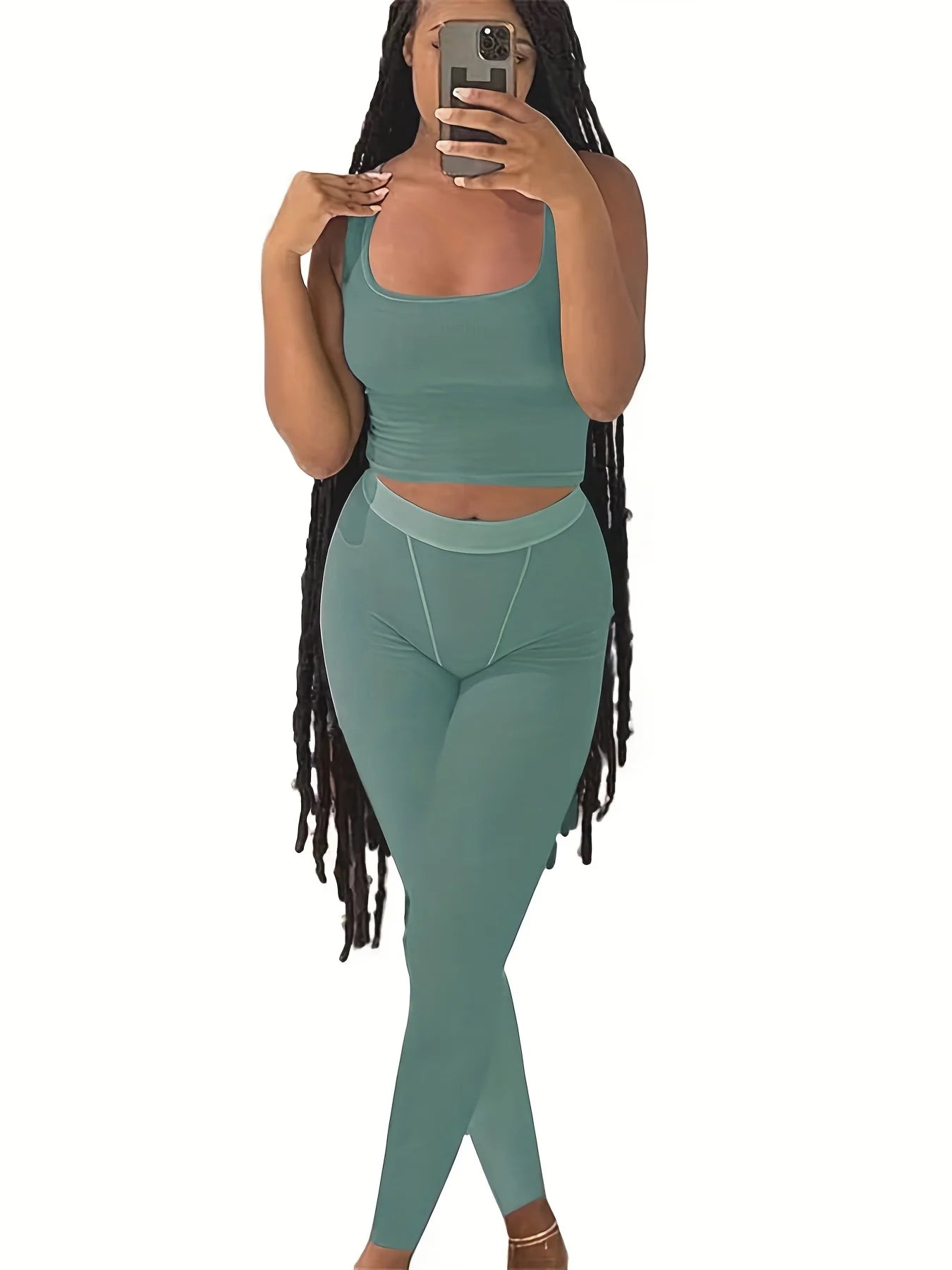 Casual Workout Short Sets 2 Piece Outfits for Women Ribbed Crop Tank Top High Waist Leggings activewear