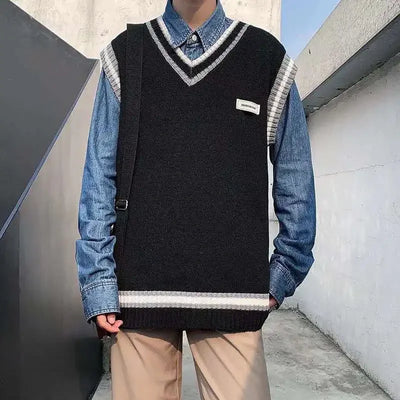 Waistcoat Loose Fit Sweater Man V Neck Sleeveless Streetwear New In Knit Vests for Men Designer High Quality Clothing Deals 2024