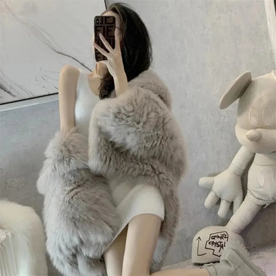 Women Outerwear 2024 Winter Internet Celebrity Explosion Street Lazy Style Environmentally Friendly fox fur Imitation fur Plush