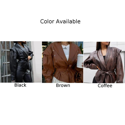 Casual Wear For Women Lapel Belt Jacket Autumn Motorcycle Coat Vacation Fashion Casual Belted Outerwear Outerwear