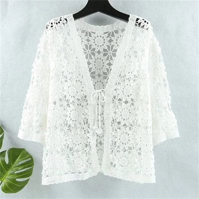 Outerwears Jackets Knitted Sunscreen Clothing Women's Summer  Loose Cardigan V-neck and Cropped Sleeve air Conditioning Shirt