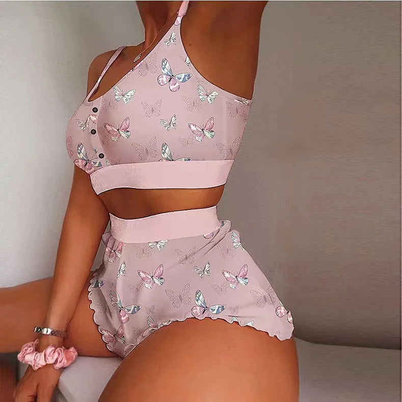 Ladies Loungewear Homewear 2 Pieces Set Women's Pajama Shorts Suit Multiple Print Underwear Sexy Lingerie Camisoles Tanks Nighty