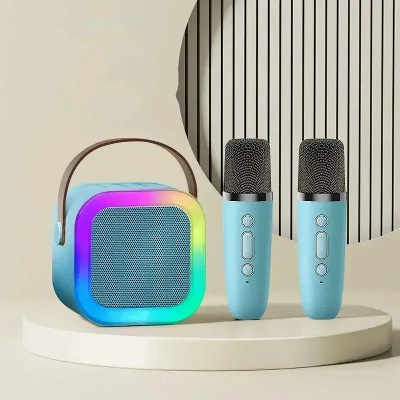 K12 Wireless Bluetooth Speaker Multifunction with 2 Microphone Mic RGB Portable Music Player Karaoke Machine for Child Home Gift