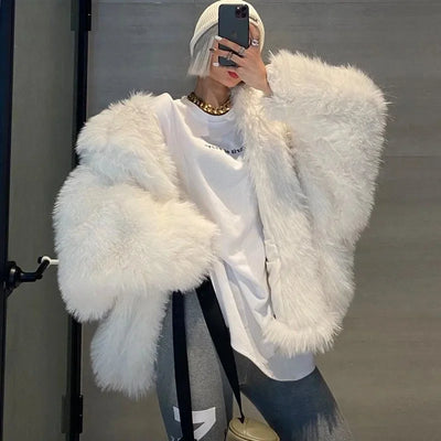 Women Outerwear 2024 Winter Internet Celebrity Explosion Street Lazy Style Environmentally Friendly fox fur Imitation fur Plush