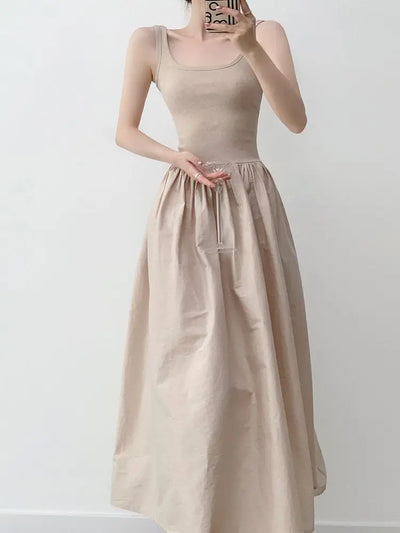 OCEANLOVE Knitted Patchwork Long Dresses A-line Spring Summer Solid Vestidos Mujer Korean Fashion Chic Simple Women Dress