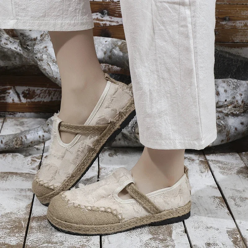 Casual Woman Shoe Female Footwear Shallow Mouth Soft Slip-on All-Match Dress Breathable Slip on Retro Fisherman Flat Fabric