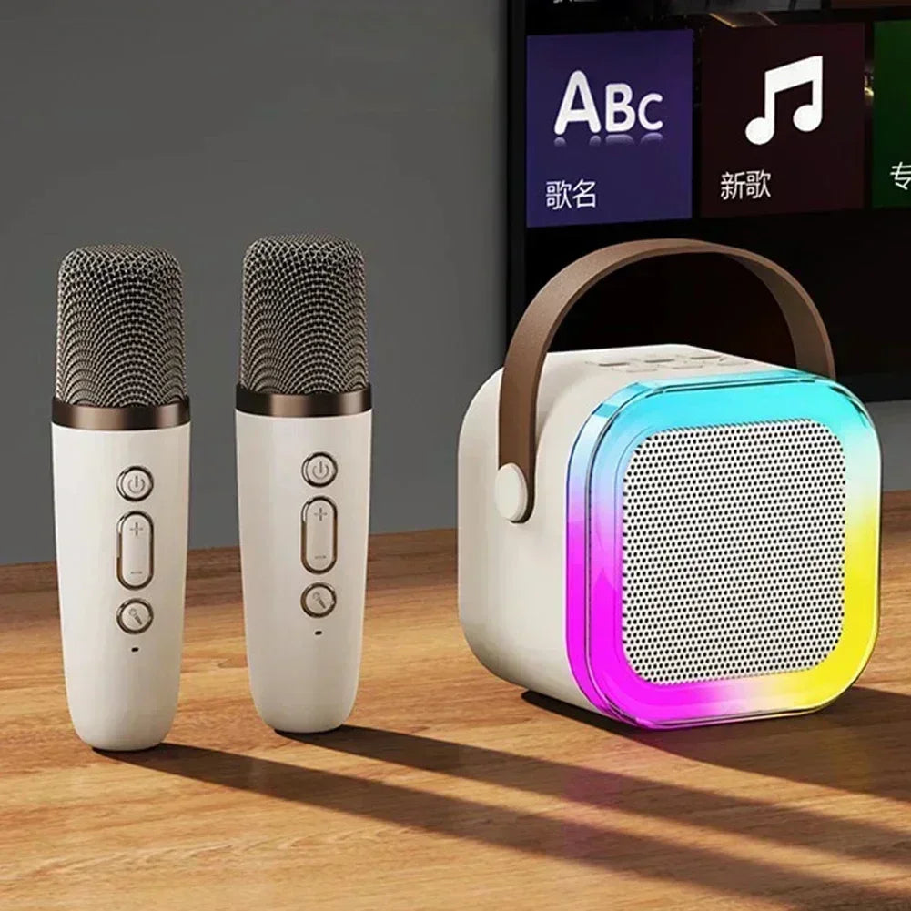 K12 Wireless Bluetooth Speaker Multifunction with 2 Microphone Mic RGB Portable Music Player Karaoke Machine for Child Home Gift