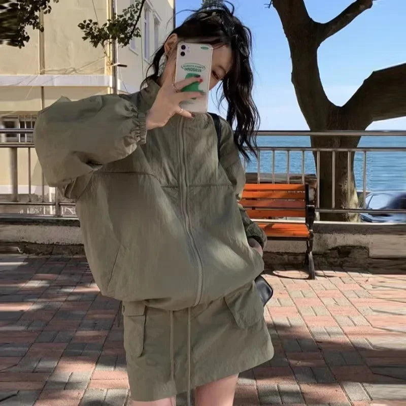 Casual Sportswear Suit Female 2024summer Thin Outerwear Sunscreen Clothes Jacket Short Skirt 2 Piece Sets Women Outfit Dress