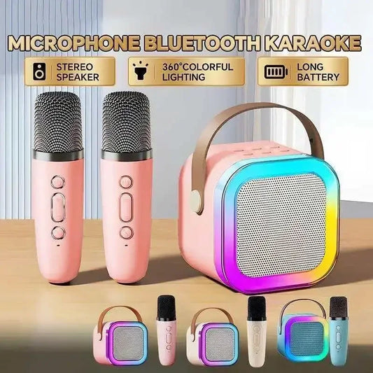 K12 Wireless Bluetooth Speaker Multifunction with 2 Microphone Mic RGB Portable Music Player Karaoke Machine for Child Home Gift