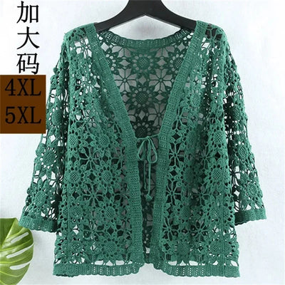 Outerwears Jackets Knitted Sunscreen Clothing Women's Summer  Loose Cardigan V-neck and Cropped Sleeve air Conditioning Shirt