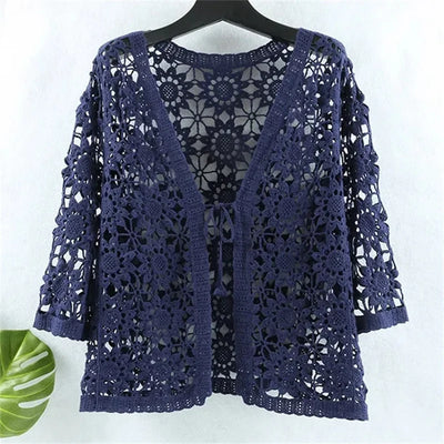 Outerwears Jackets Knitted Sunscreen Clothing Women's Summer  Loose Cardigan V-neck and Cropped Sleeve air Conditioning Shirt