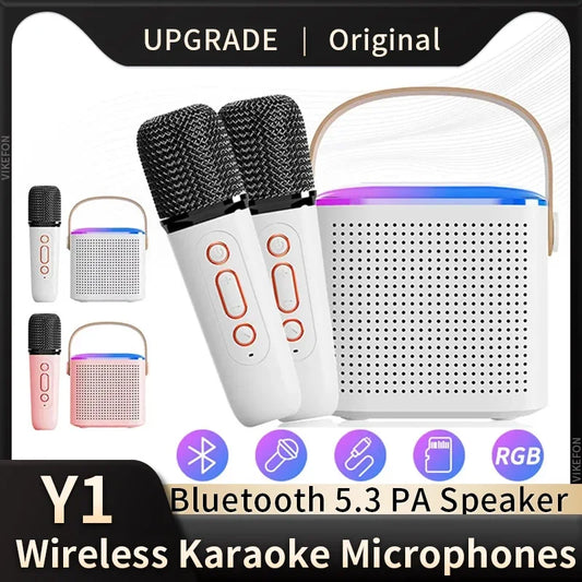 Y1 Wireless Dual Microphones Karaoke Machine KTV DSP System Bluetooth 5.3 PA Speaker HIFI Stereo Surround RGB Colorful LED Light