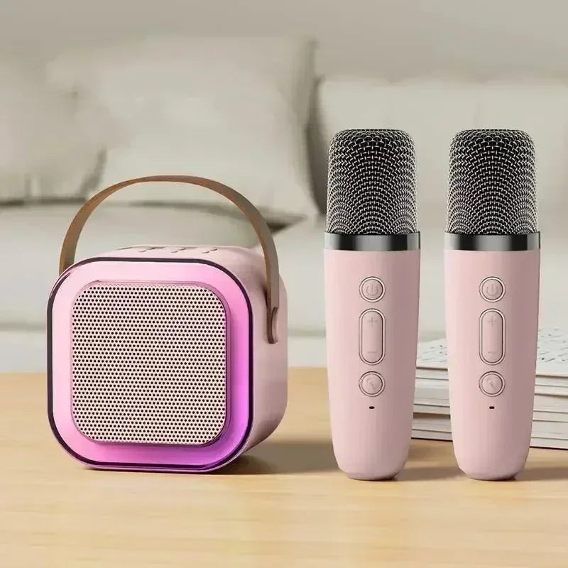 K12 Wireless Bluetooth Speaker Multifunction with 2 Microphone Mic RGB Portable Music Player Karaoke Machine for Child Home Gift