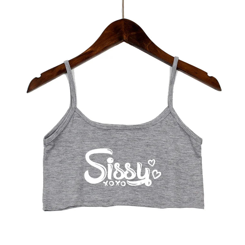SISSY Letters Top Women Summer Sling Tube Top Sexy Seamless Sexy Sleeveless Tank Top Summer Camis Backless Camisole Crop Top