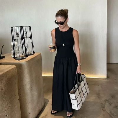 PB&ZA2024 autumn new women's clothing fashion temperament slim fit casual solid color versatile splicing long vest skirt