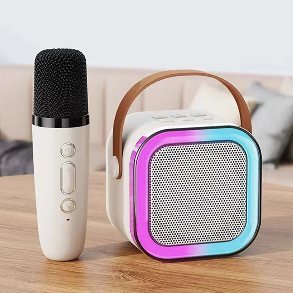 K12 Wireless Bluetooth Speaker Multifunction with 2 Microphone Mic RGB Portable Music Player Karaoke Machine for Child Home Gift
