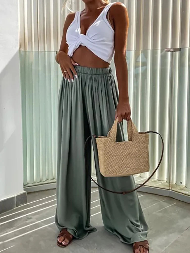 Loose Loungewear Wide Leg Pants, Women Spring Summer All Match Fashion Trousers, 2024 High Elastic Waist Ladies Pants Streetwear