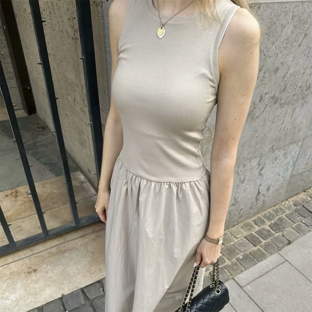 PB&ZA2024 autumn new women's clothing fashion temperament slim fit casual solid color versatile splicing long vest skirt