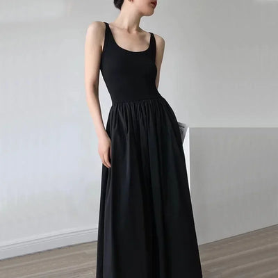 Elegant Hepburn Style Midi Dress Women Summer Fashion Streetwear Sleeveless A Line Dress Ladies Korean Party All Match Vestidos