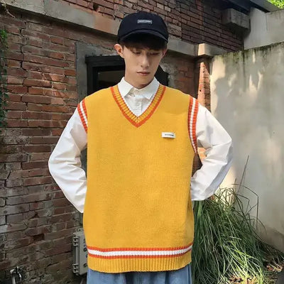 Waistcoat Loose Fit Sweater Man V Neck Sleeveless Streetwear New In Knit Vests for Men Designer High Quality Clothing Deals 2024