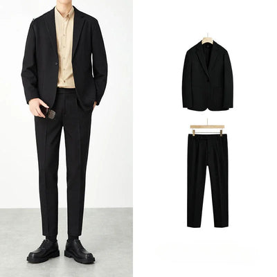 Casual 2 Piece Outfit Set Male Formal Full Men's Suits and Blazers Solid Color Dress Luxury Spring Autumn Gentleman Ceremony