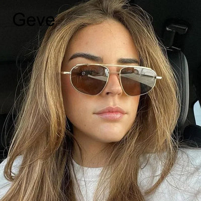 Retro Alloy Sunglasses Women New Vintage Small Metal Frame Pilot Sun Glasses Ladies Punk Double Dridge Shades Eyewear UV400