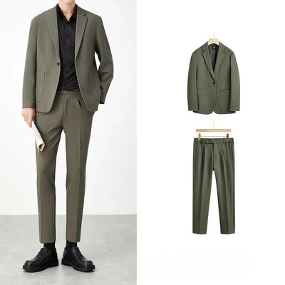 Casual 2 Piece Outfit Set Male Formal Full Men's Suits and Blazers Solid Color Dress Luxury Spring Autumn Gentleman Ceremony