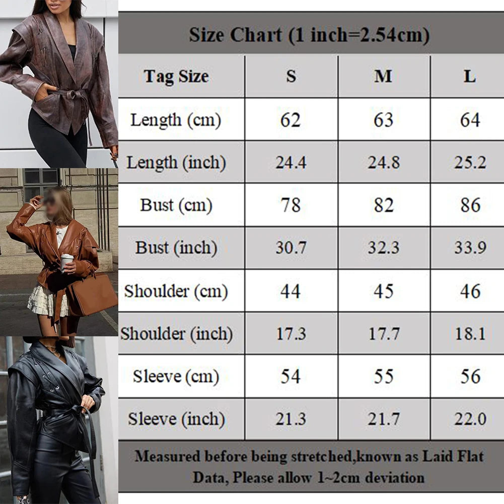Casual Wear For Women Lapel Belt Jacket Autumn Motorcycle Coat Vacation Fashion Casual Belted Outerwear Outerwear