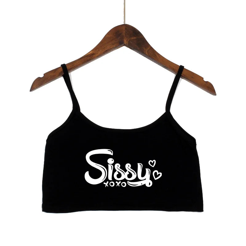 SISSY Letters Top Women Summer Sling Tube Top Sexy Seamless Sexy Sleeveless Tank Top Summer Camis Backless Camisole Crop Top