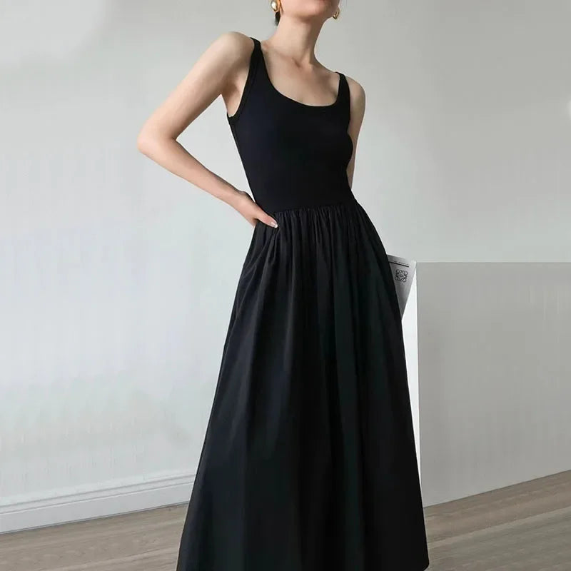 Elegant Hepburn Style Midi Dress Women Summer Fashion Streetwear Sleeveless A Line Dress Ladies Korean Party All Match Vestidos