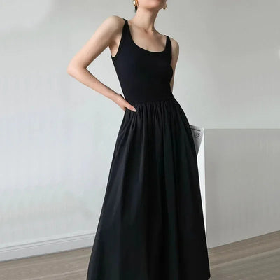 Elegant Hepburn Style Midi Dress Women Summer Fashion Streetwear Sleeveless A Line Dress Ladies Korean Party All Match Vestidos