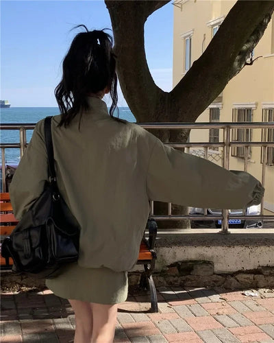 Casual Sportswear Suit Female 2024summer Thin Outerwear Sunscreen Clothes Jacket Short Skirt 2 Piece Sets Women Outfit Dress
